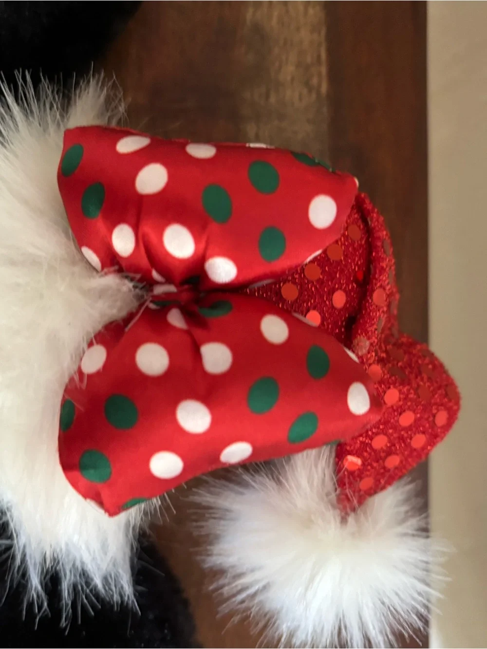 Holiday Christmas Minnie Mouse Ear Headband Santa hat with Polka Dot Bow